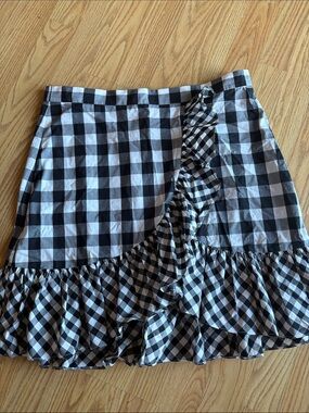 J. Crew Black & White Gingham Ruffle Wrap Mini Skirt